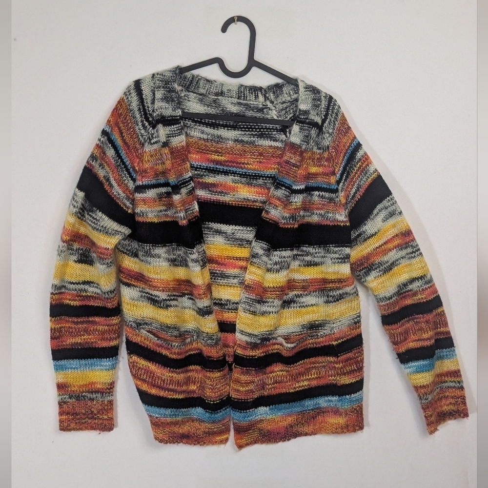 Multicolor with black stripes open cardigan sweater - size m